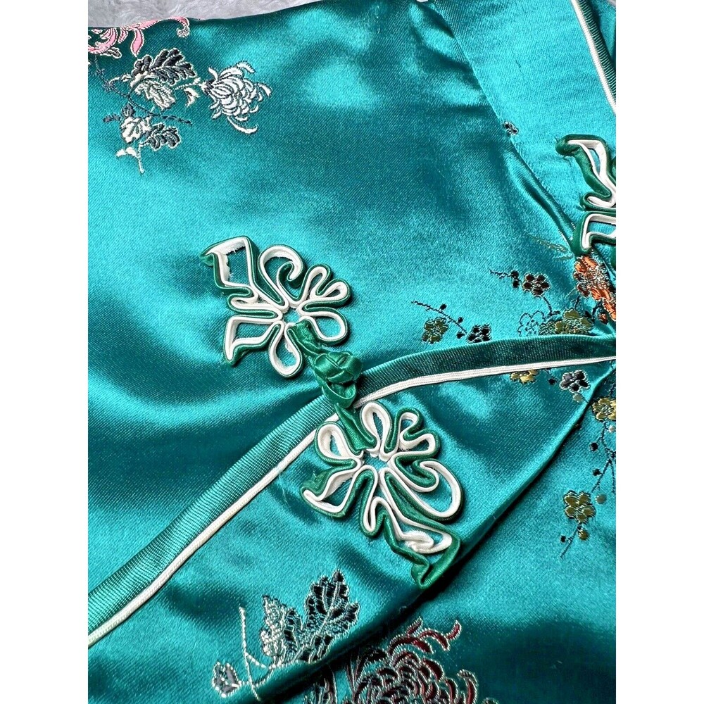 Silk Embroidered Mandarin Collar Top - Teal Green - Picture 12 of 16